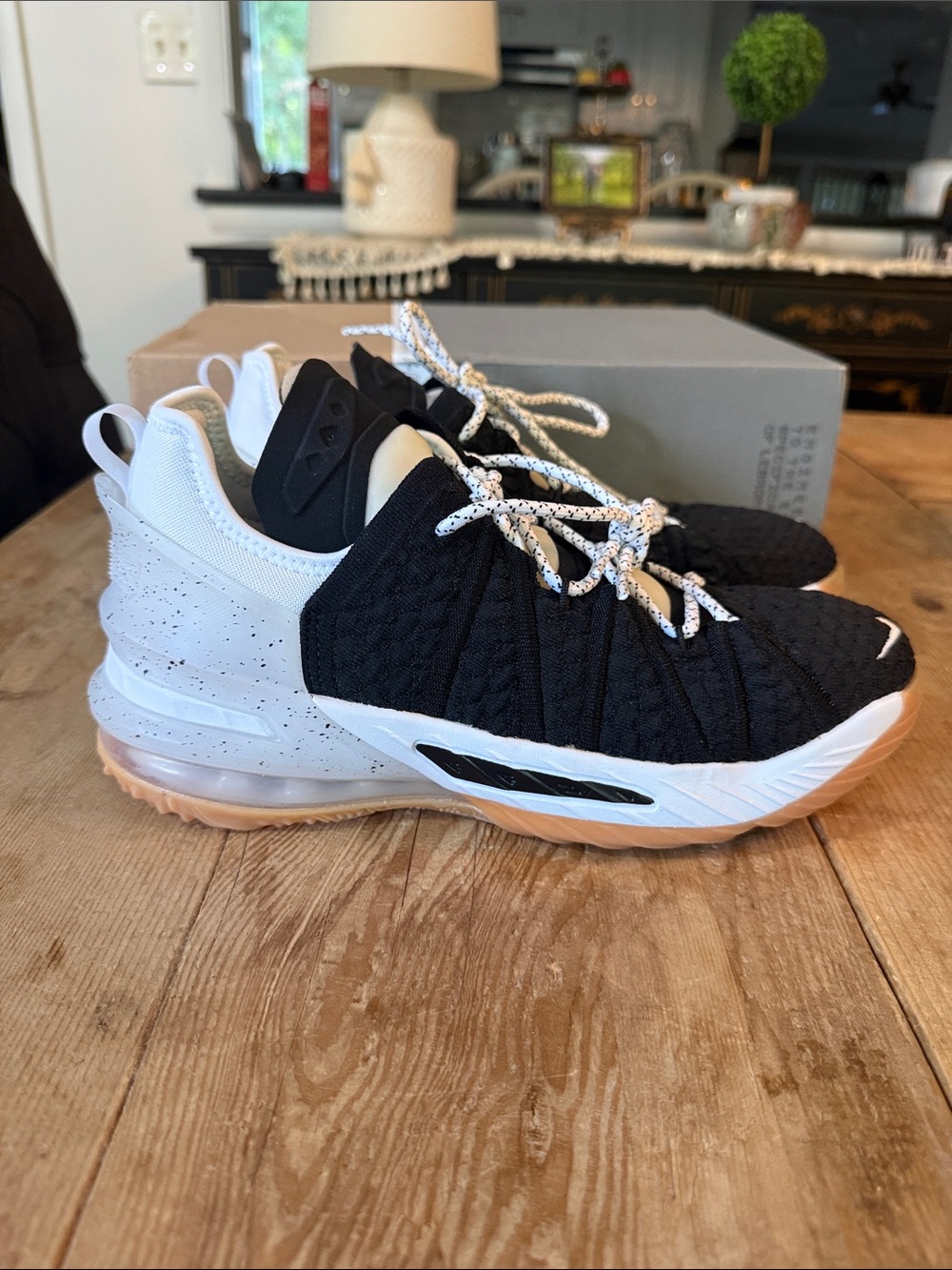 Nike Black and White Speckled Heel Basketball Sneakers